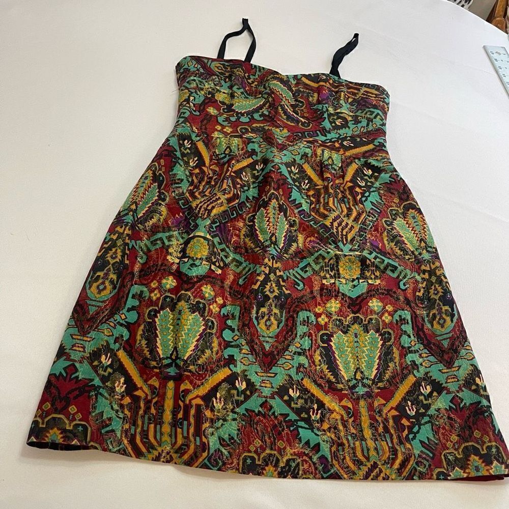 Nanette Lepore Kharma Dress Silk Metallic Brocade Party Cocktail Green Red Sz 6